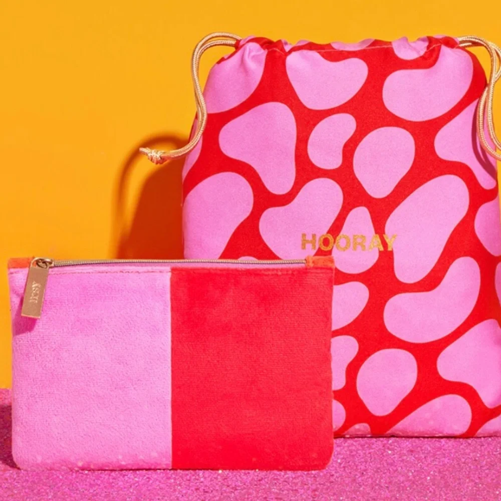 Ipsy Pink & Red Velvet Glam Cosmetic Bag